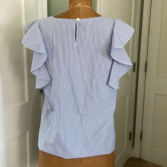 J Crew Mercantile Blue/White Stripe Flutter Sleeve Blouse 10 - Picture 2 of 3